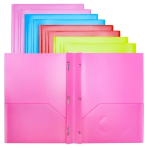 Plastic Folders with Pockets and Prongs, Plastic School Supplies Folders,Assorted Colors,Letter Size, 8 Pack